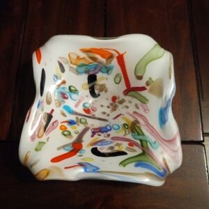 Vintage Murano Tutti Frutti Confetti Colorful Abstract Glass Art Bowl